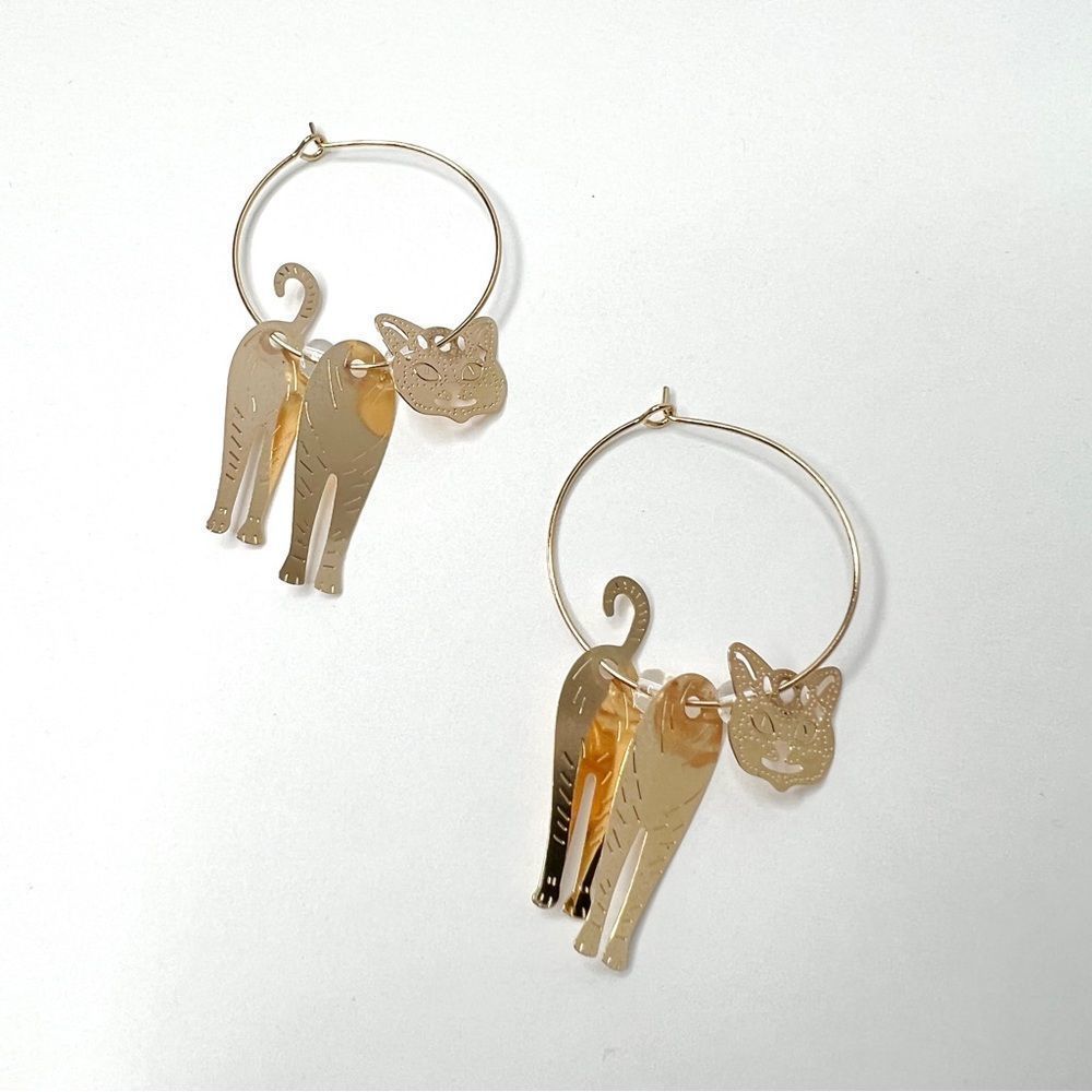 Gold Cat Hoop Earrings